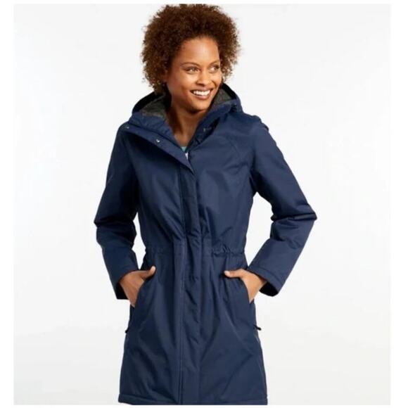 L.L. Bean Women’s Winter Warmer Nautical Navy Blue Coat Jacket Size Small NWT - Picture 1 of 10